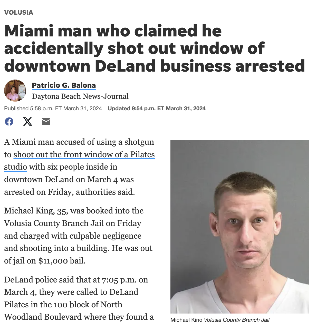 buzz cut - Volusia Miami man who claimed he accidentally shot out window of downtown DeLand business arrested Patricio G. Balona Daytona Beach NewsJournal Published p.m. Et | Updated p.m. Et X A Miami man accused of using a shotgun to shoot out the front 